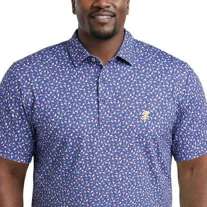 Izod BIG & TALL GOLF SWINGFLEX ELITE PRINTED POLO - MEDIEVAL BLUE