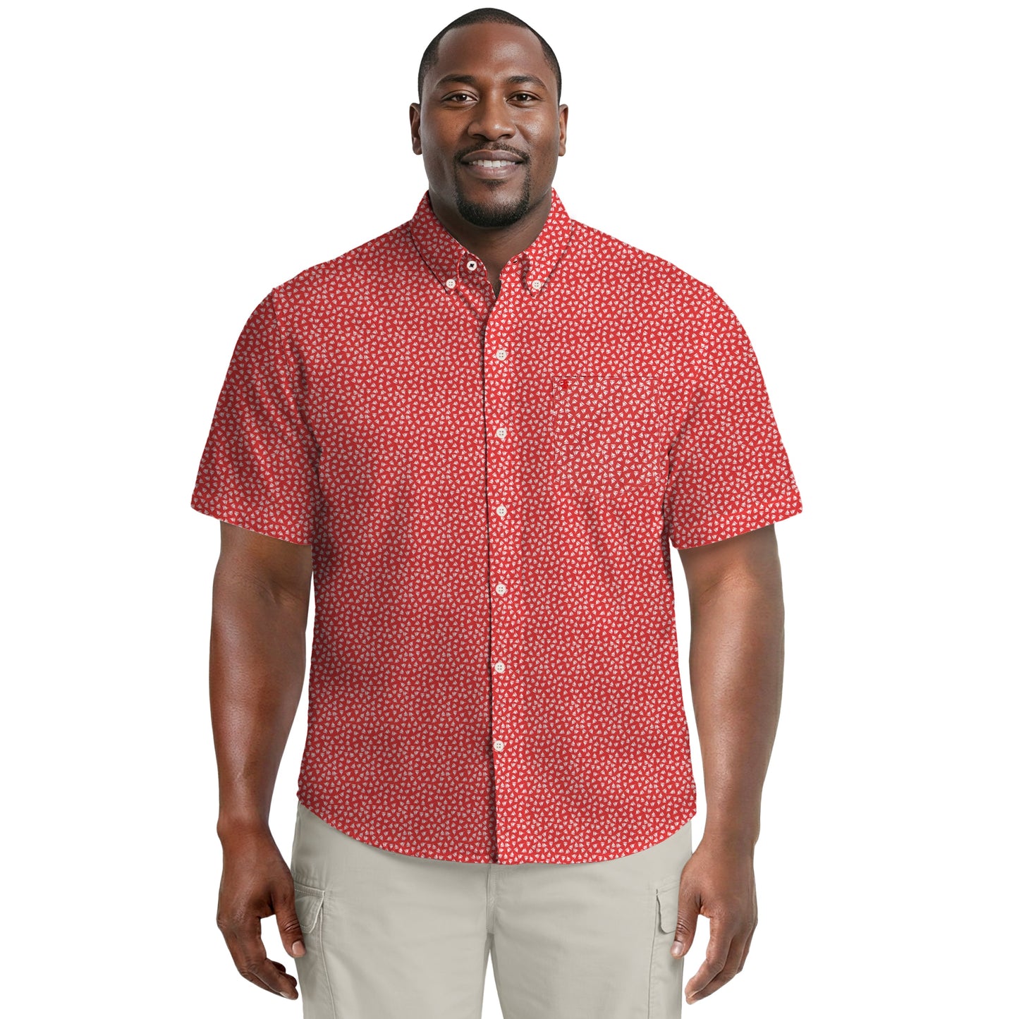 Izod BIG & TALL BREEZE S/S PRINTED BUTTON-DOWN SHIRT - SALTWATER RED