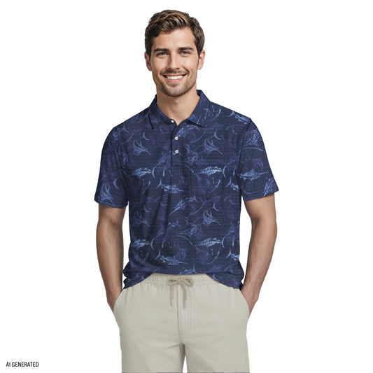 Izod SUNSHIELD PERFORMANCE S/S PRINTED POLO - BLUE DEPTHS