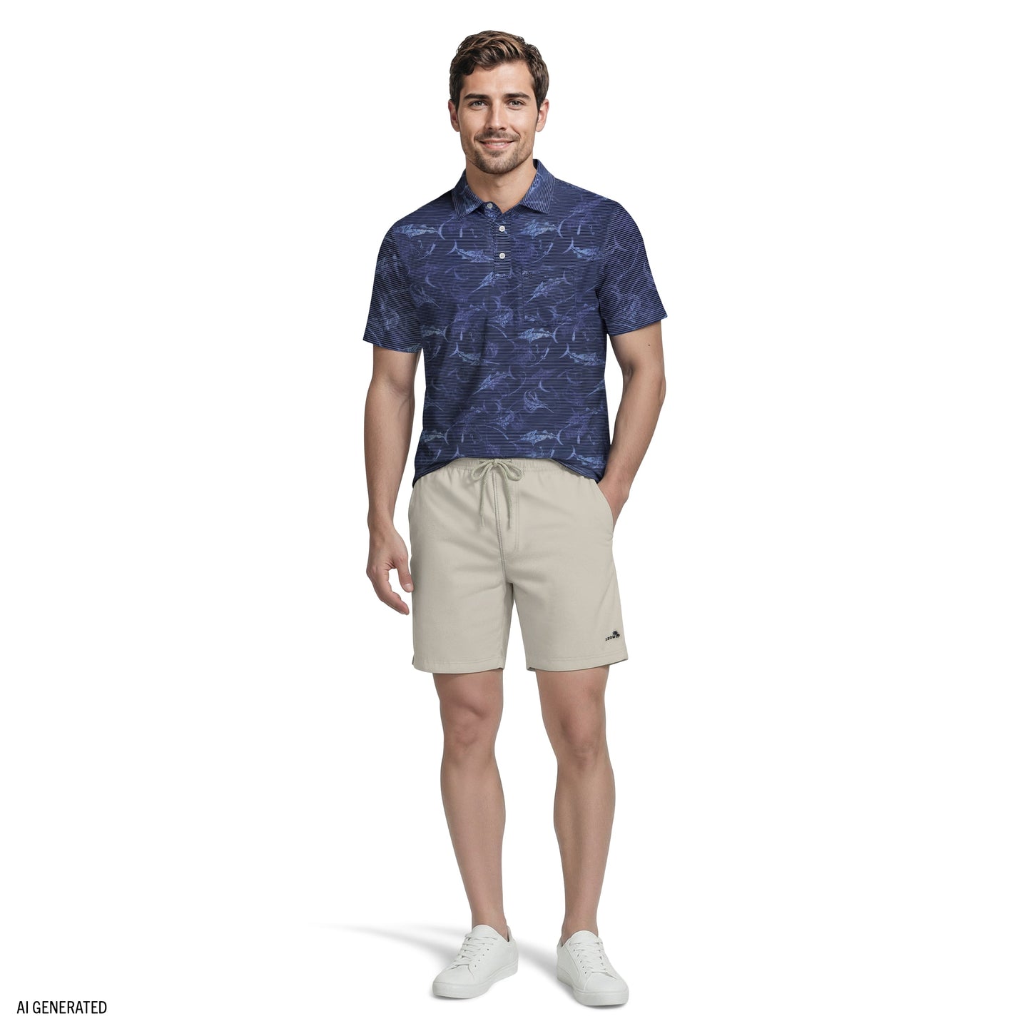 Izod SUNSHIELD PERFORMANCE S/S PRINTED POLO - BLUE DEPTHS