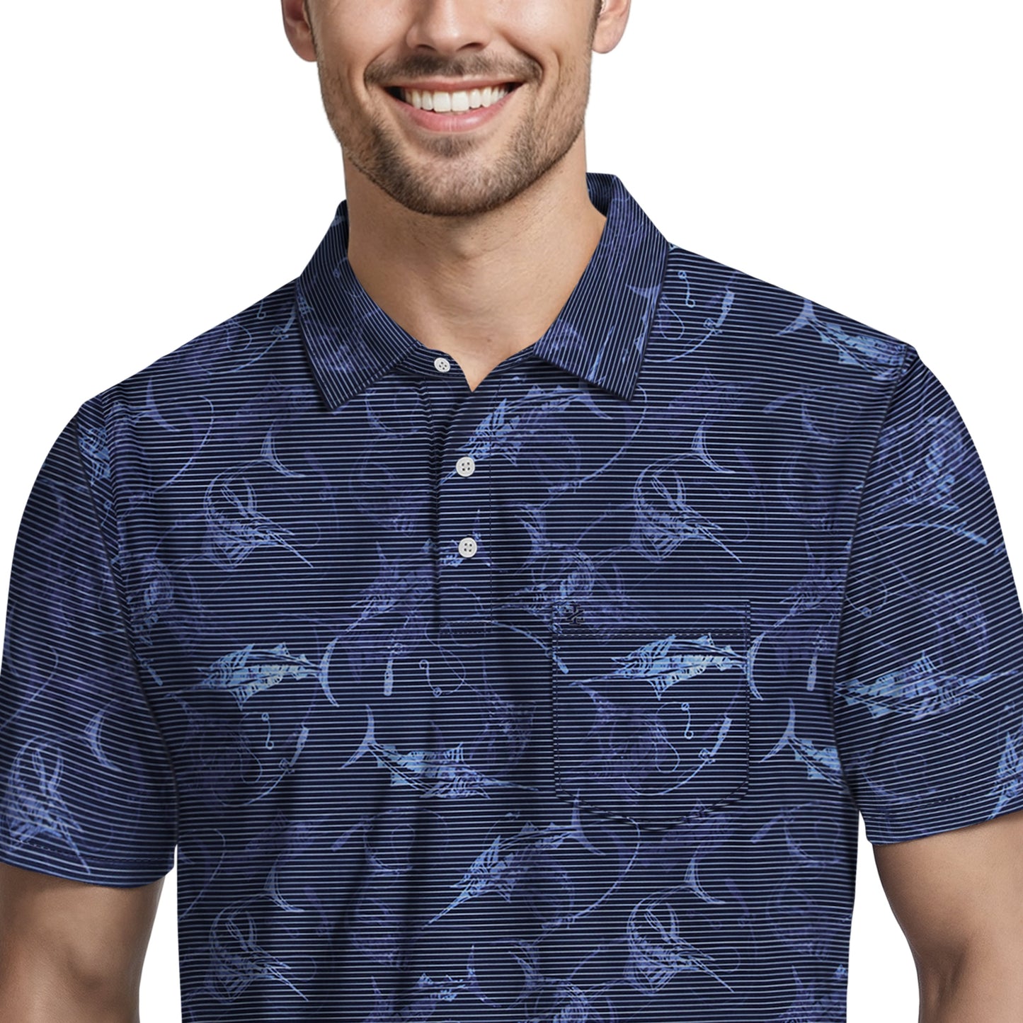 Izod SUNSHIELD PERFORMANCE S/S PRINTED POLO - BLUE DEPTHS