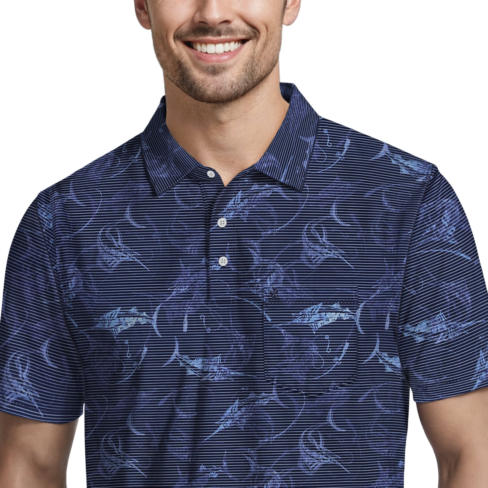 Izod SUNSHIELD PERFORMANCE S/S PRINTED POLO - BLUE DEPTHS