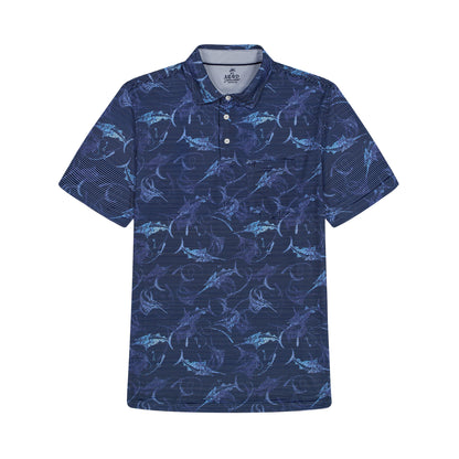 Izod SUNSHIELD PERFORMANCE S/S PRINTED POLO - BLUE DEPTHS
