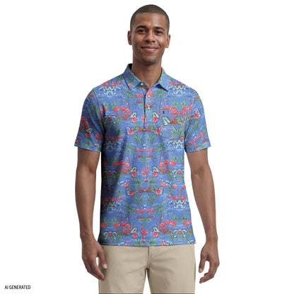 Izod SUNSHIELD PERFORMANCE S/S PRINTED POLO - VALLARTA BLUE