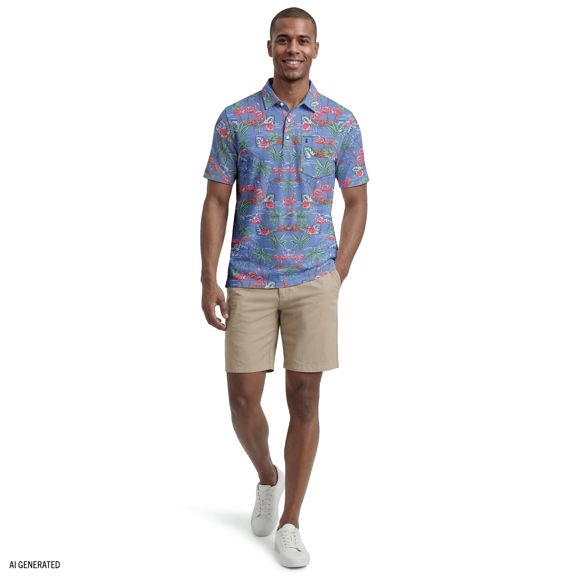 Izod SUNSHIELD PERFORMANCE S/S PRINTED POLO - VALLARTA BLUE