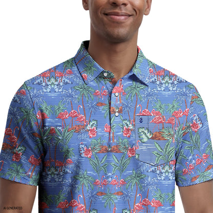 Izod SUNSHIELD PERFORMANCE S/S PRINTED POLO - VALLARTA BLUE