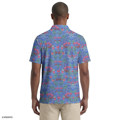 Izod SUNSHIELD PERFORMANCE S/S PRINTED POLO - VALLARTA BLUE