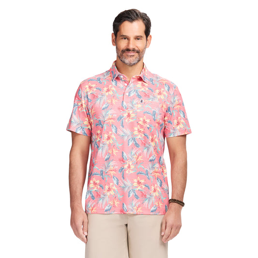 Izod SUNSHIELD PERFORMANCE S/S PRINTED POLO - ROSE OF SHARON