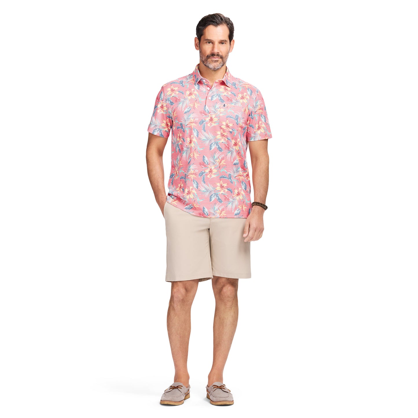 Izod SUNSHIELD PERFORMANCE S/S PRINTED POLO - ROSE OF SHARON