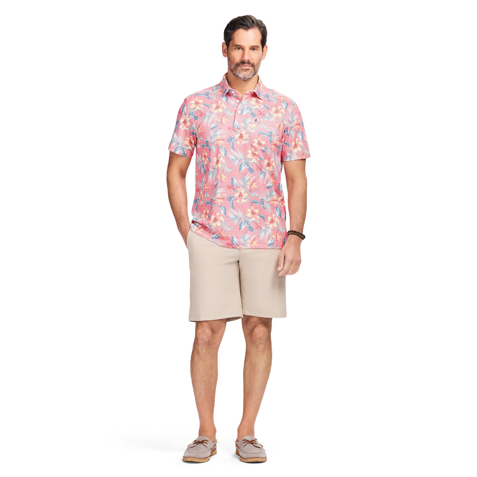 Izod SUNSHIELD PERFORMANCE S/S PRINTED POLO - ROSE OF SHARON