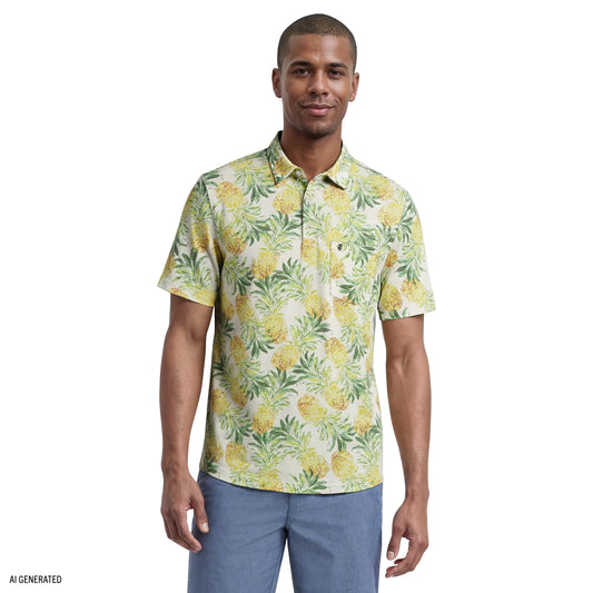 Izod SUNSHIELD PERFORMANCE S/S PRINTED POLO - LEMON DROP