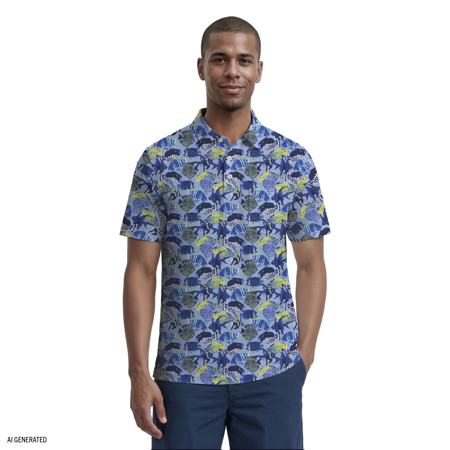 Izod SUNSHIELD PERFORMANCE S/S PRINTED POLO - CHAMBRAY BLUE