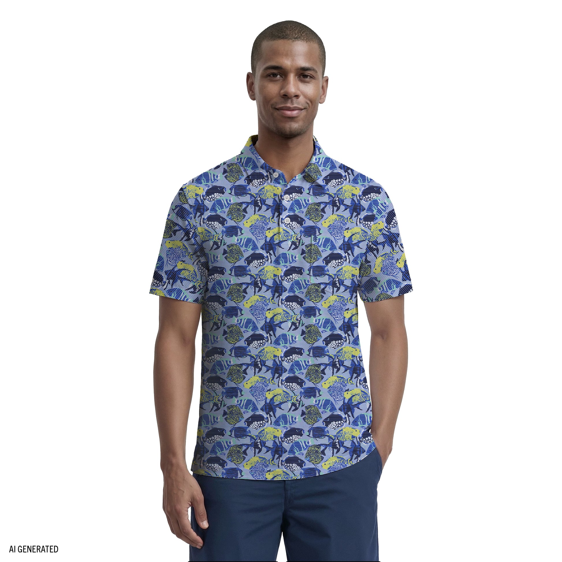 Izod SUNSHIELD PERFORMANCE S/S PRINTED POLO - CHAMBRAY BLUE