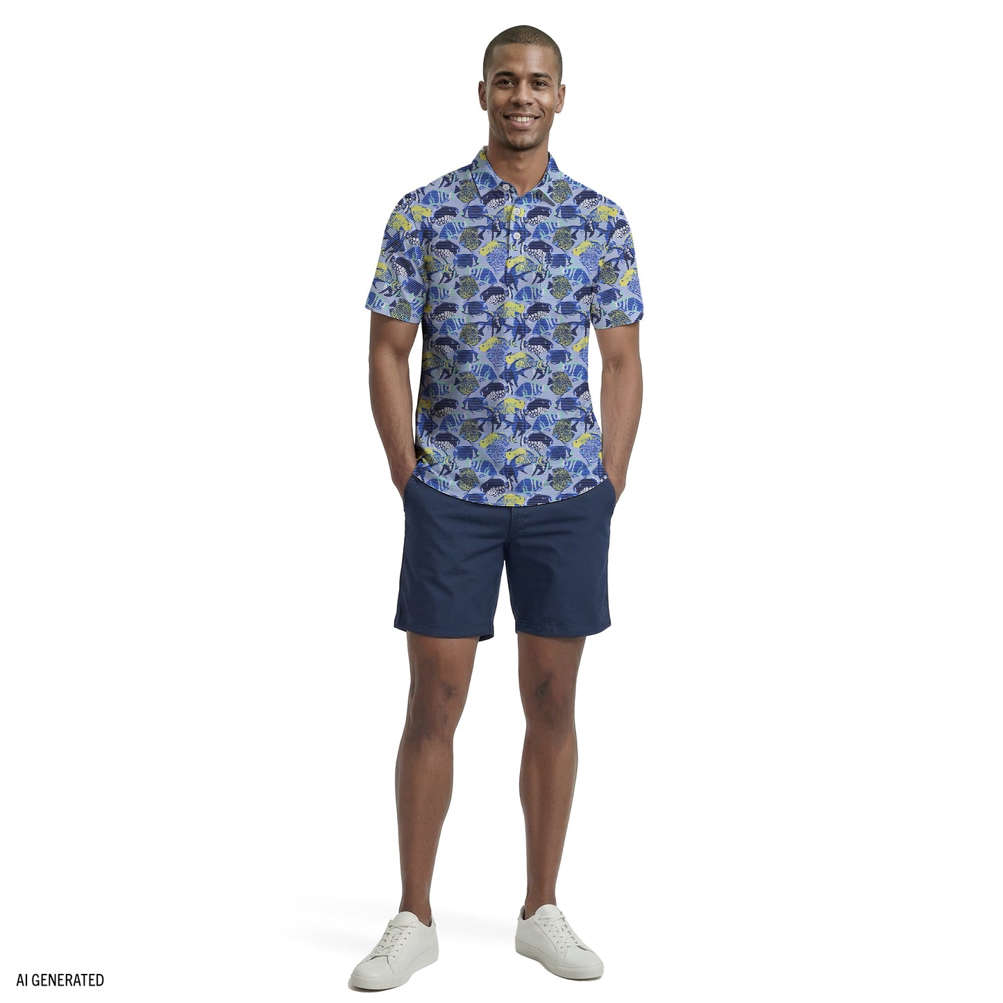 Izod SUNSHIELD PERFORMANCE S/S PRINTED POLO - CHAMBRAY BLUE