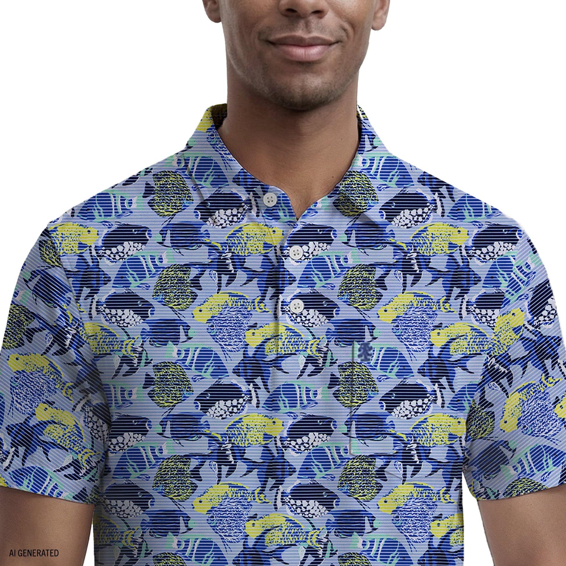 Izod SUNSHIELD PERFORMANCE S/S PRINTED POLO - CHAMBRAY BLUE