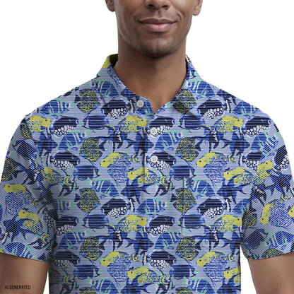 Izod SUNSHIELD PERFORMANCE S/S PRINTED POLO - CHAMBRAY BLUE