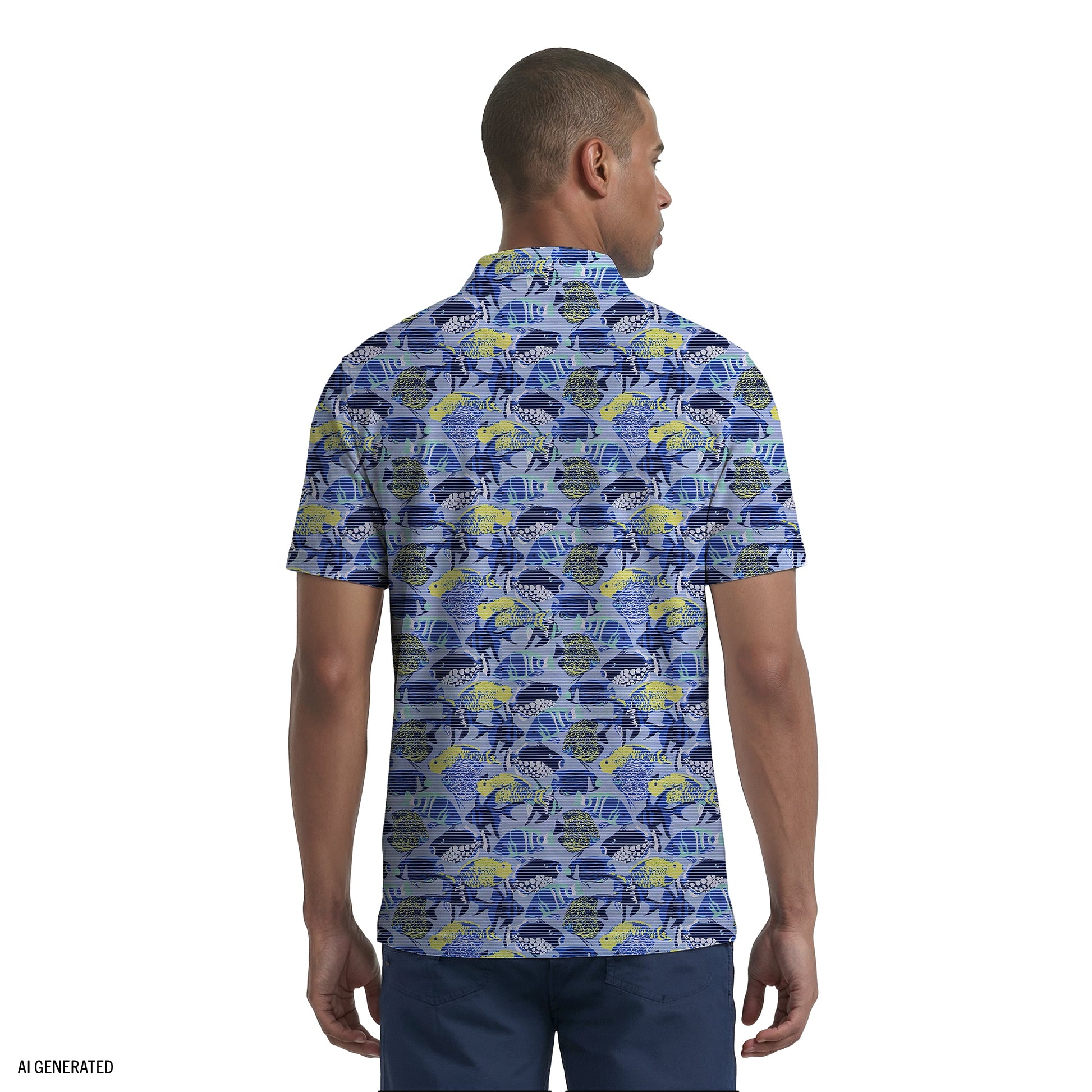 Izod SUNSHIELD PERFORMANCE S/S PRINTED POLO - CHAMBRAY BLUE