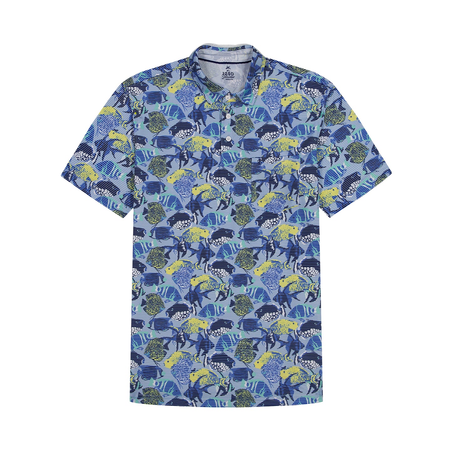 Izod SUNSHIELD PERFORMANCE S/S PRINTED POLO - CHAMBRAY BLUE