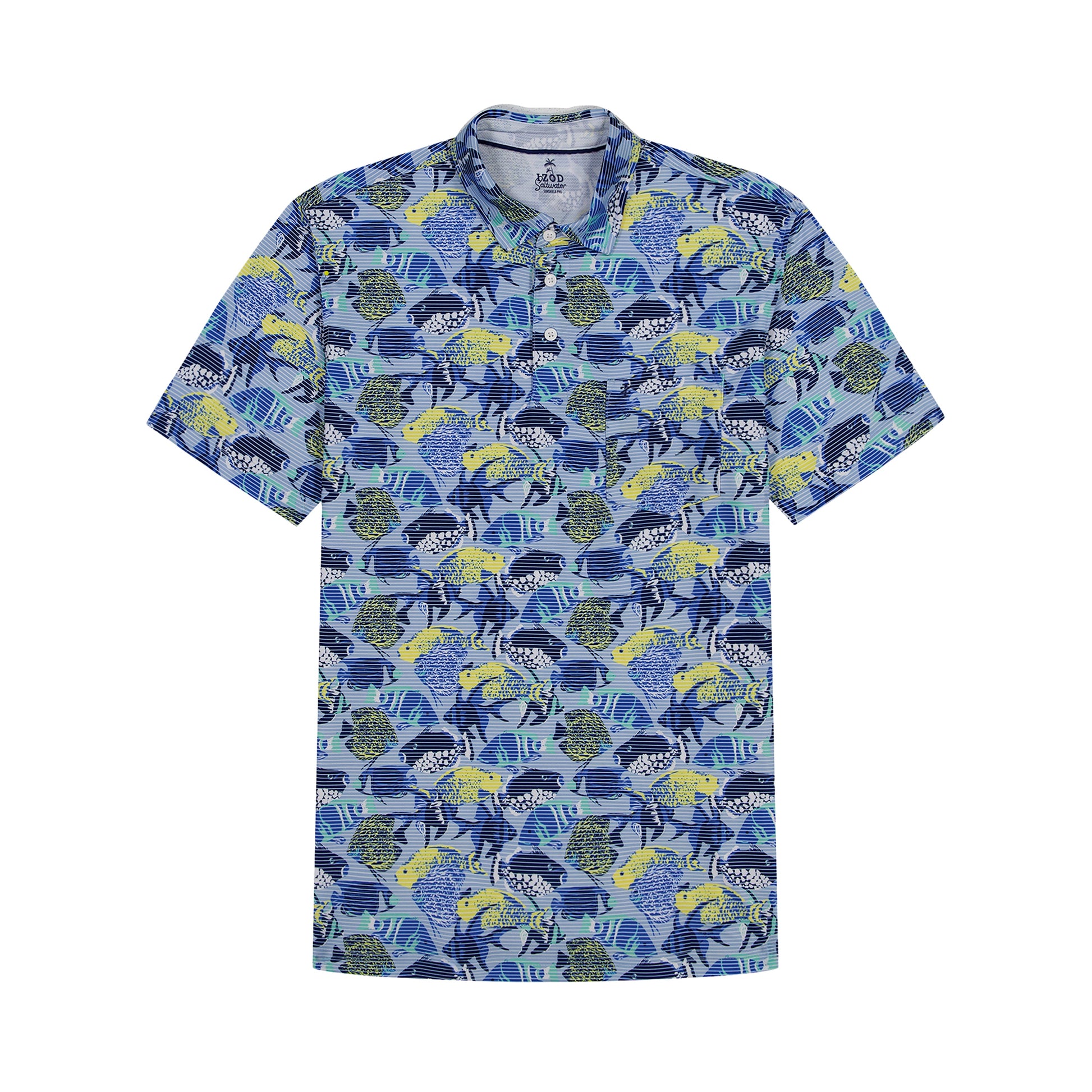 Izod SUNSHIELD PERFORMANCE S/S PRINTED POLO - CHAMBRAY BLUE