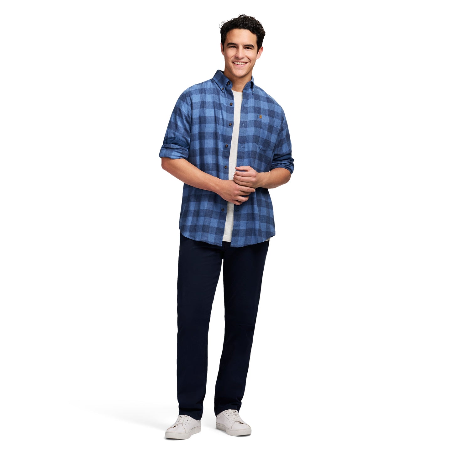 Izod Stratton Flannel Long Sleeve Button Down Shirt - Bright Cobalt