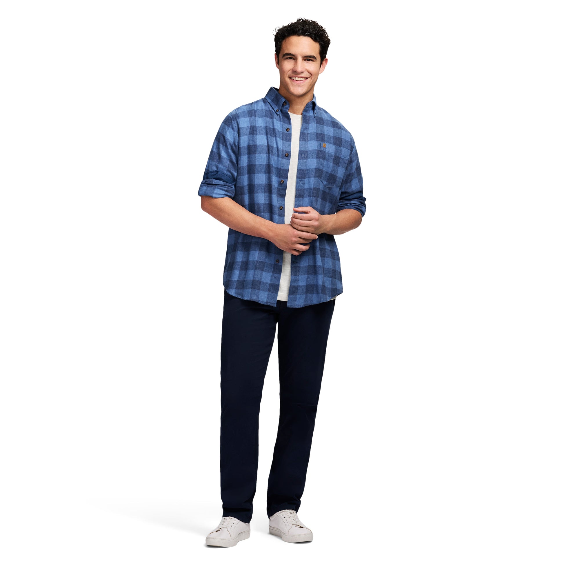 Izod Stratton Flannel Long Sleeve Button Down Shirt - Bright Cobalt