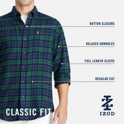 Izod Stratton Flannel Long Sleeve Button Down Shirt - Bright Cobalt