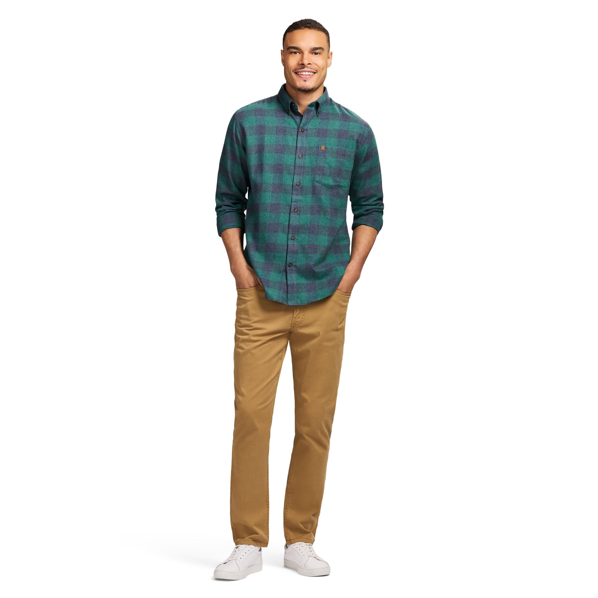 Izod Stratton Flannel Long Sleeve Button Down Shirt - Trekking Green