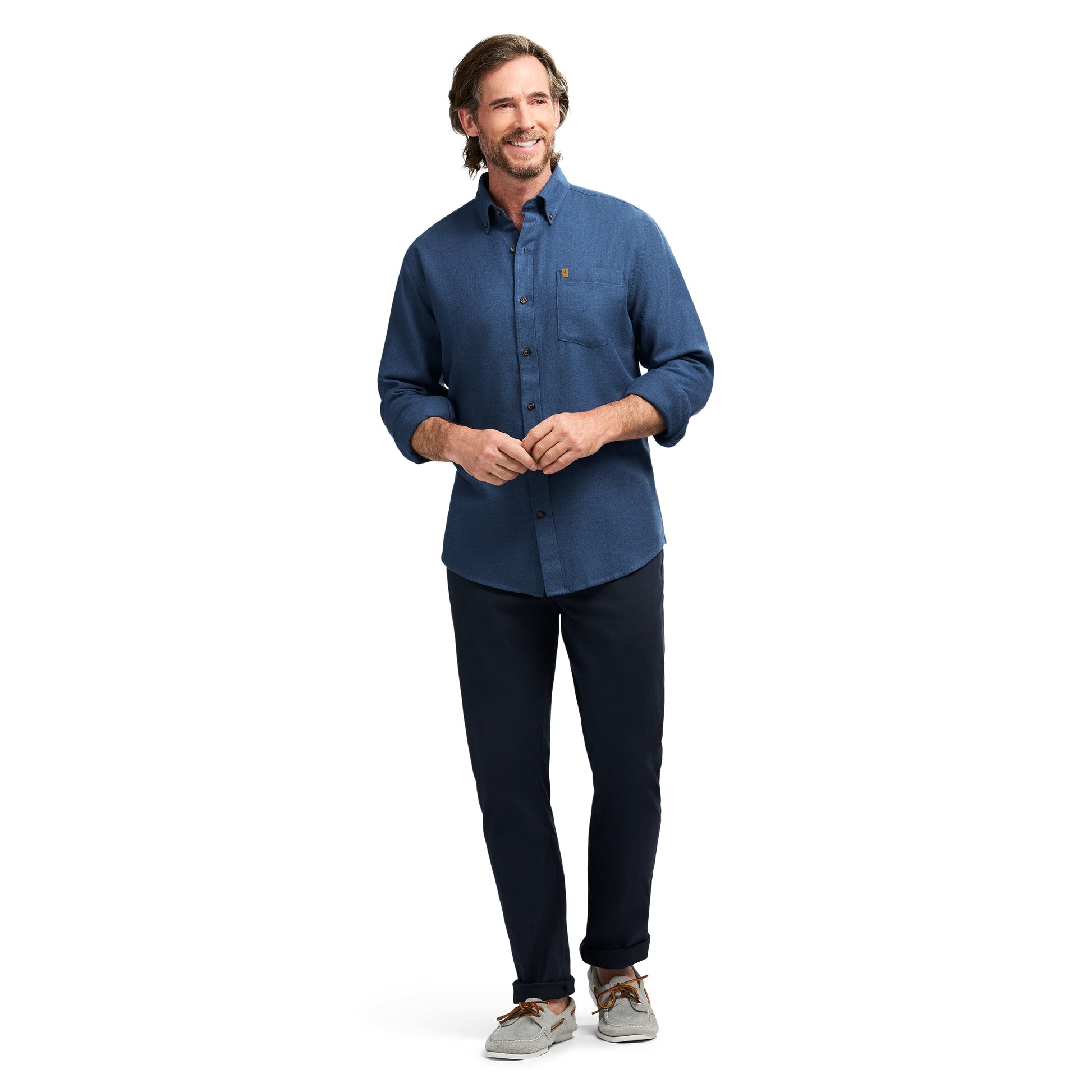 Izod Stratton Flannel Long Sleeve Button Down Shirt - True Navy