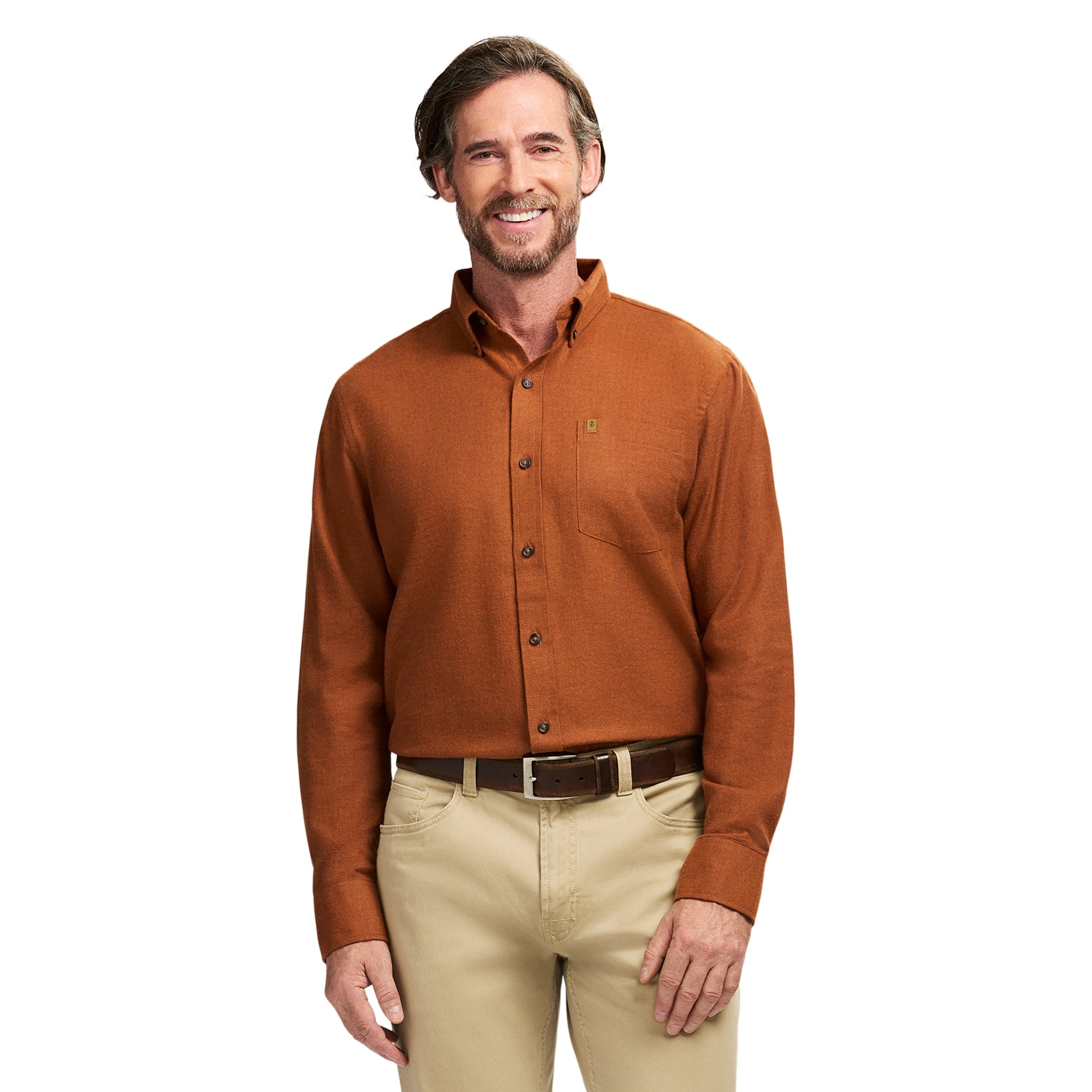Izod Stratton Flannel Long Sleeve Button Down Shirt - Bombay Brown