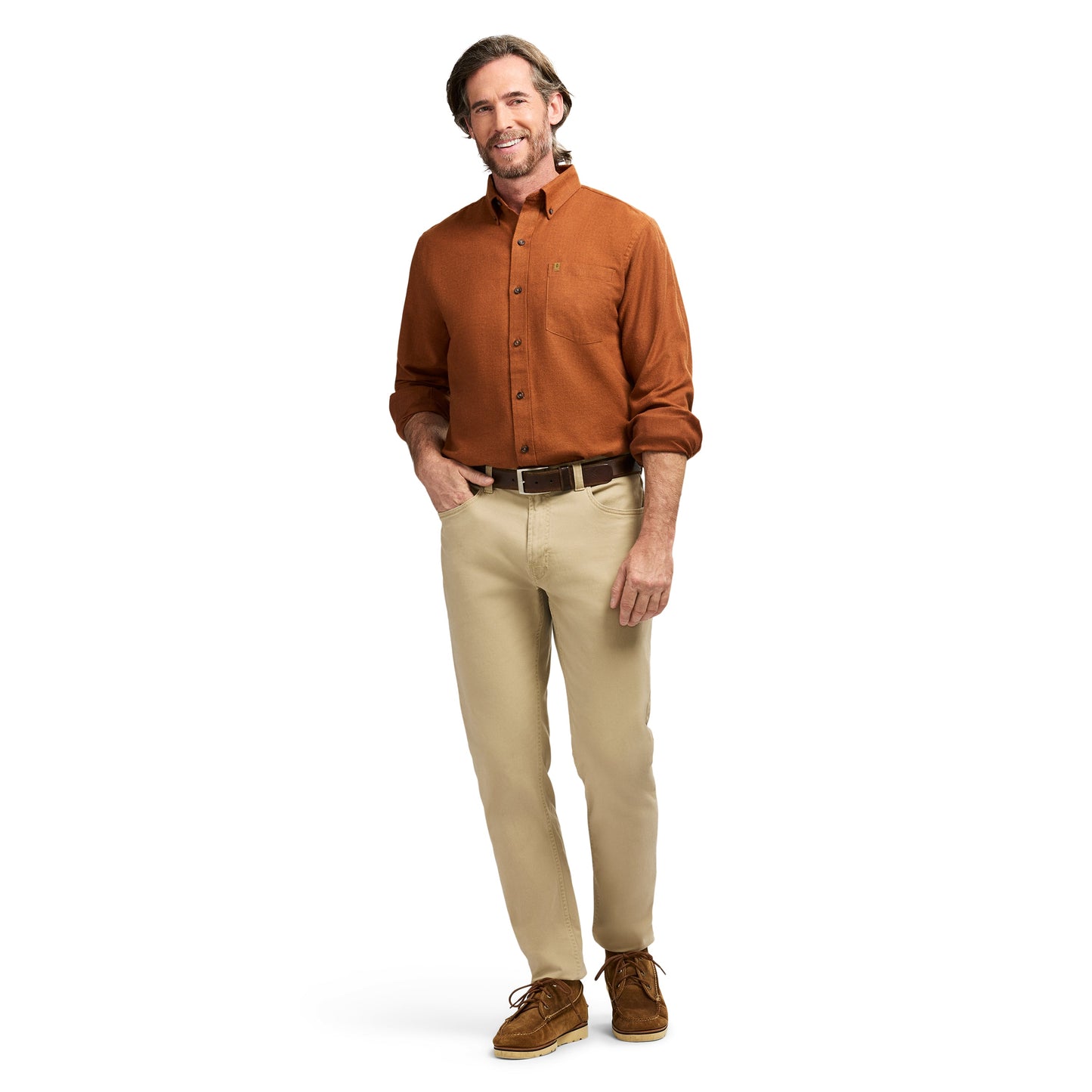 Izod Stratton Flannel Long Sleeve Button Down Shirt - Bombay Brown