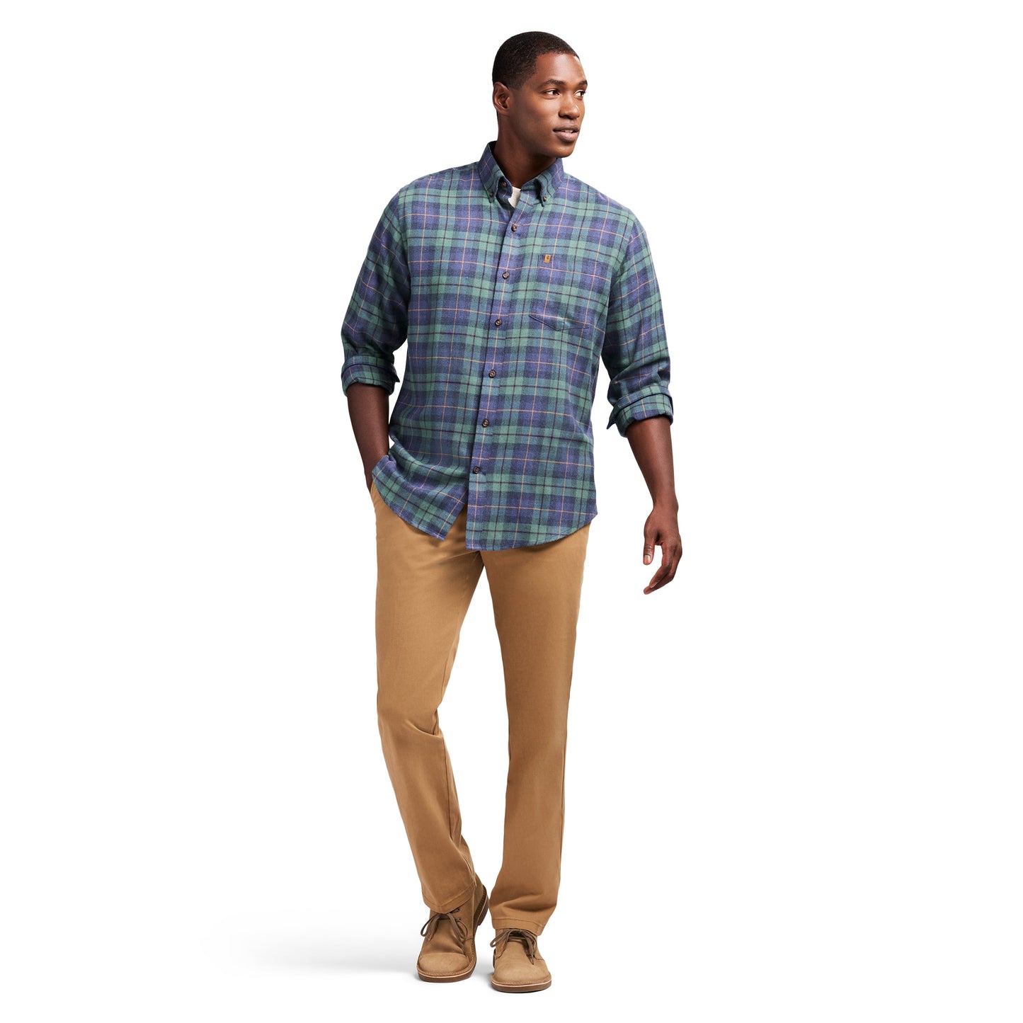 Izod Stratton Flannel Long Sleeve Button Down Shirt - Medieval Blue