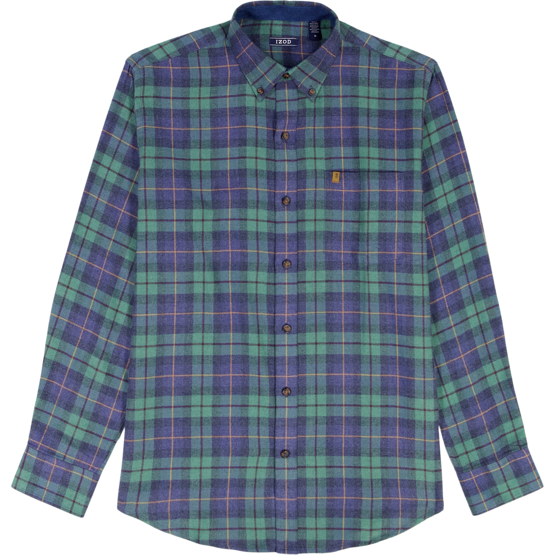 Izod Stratton Flannel Long Sleeve Button Down Shirt - Medieval Blue