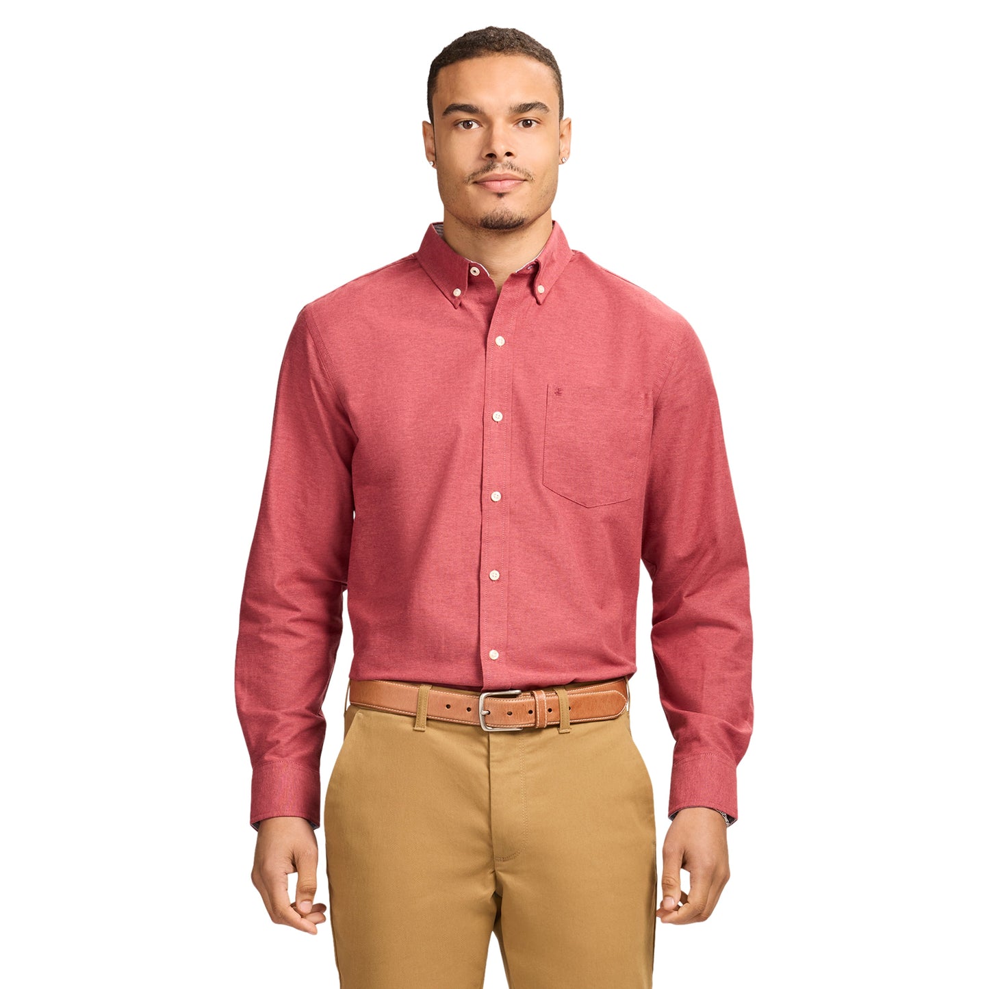 Izod Oxford Long Sleeve Button Down Shirt - Velvet Maroon