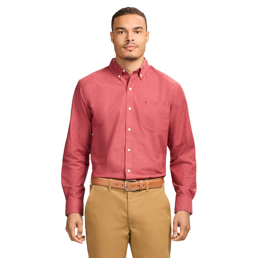 Izod Oxford Long Sleeve Button Down Shirt - Velvet Maroon