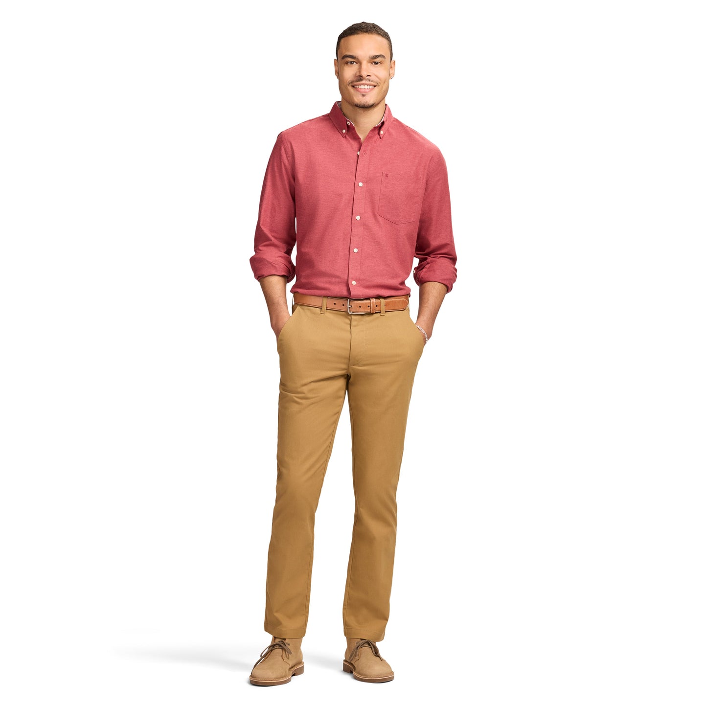 Izod Oxford Long Sleeve Button Down Shirt - Velvet Maroon