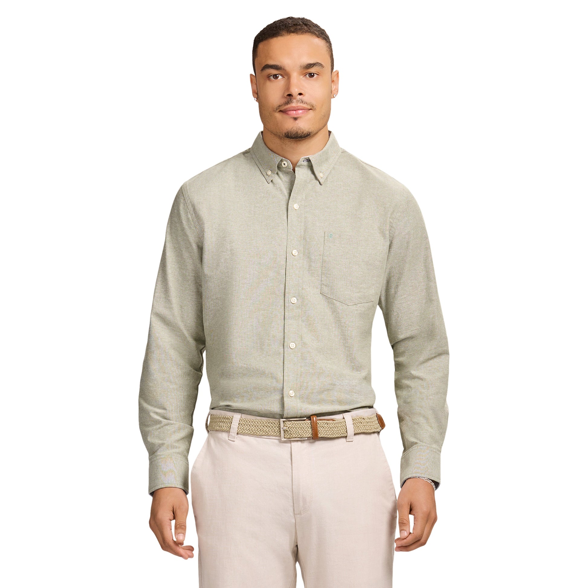 Izod Oxford Long Sleeve Button Down Shirt - Thyme