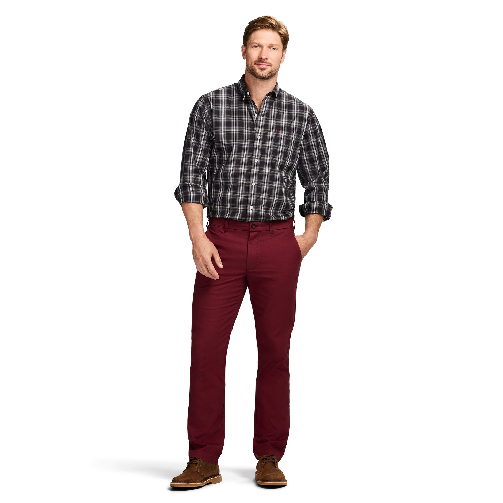 Izod Holiday Tartan Long Sleeve Button Down Shirt - Black