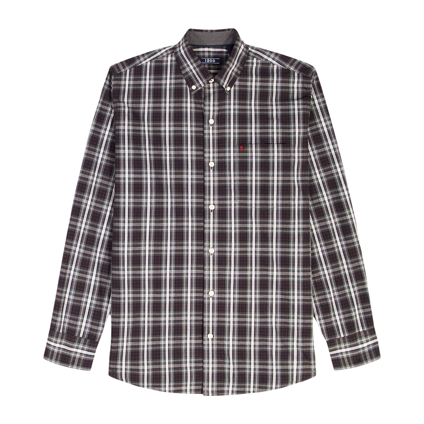 Izod Holiday Tartan Long Sleeve Button Down Shirt - Black