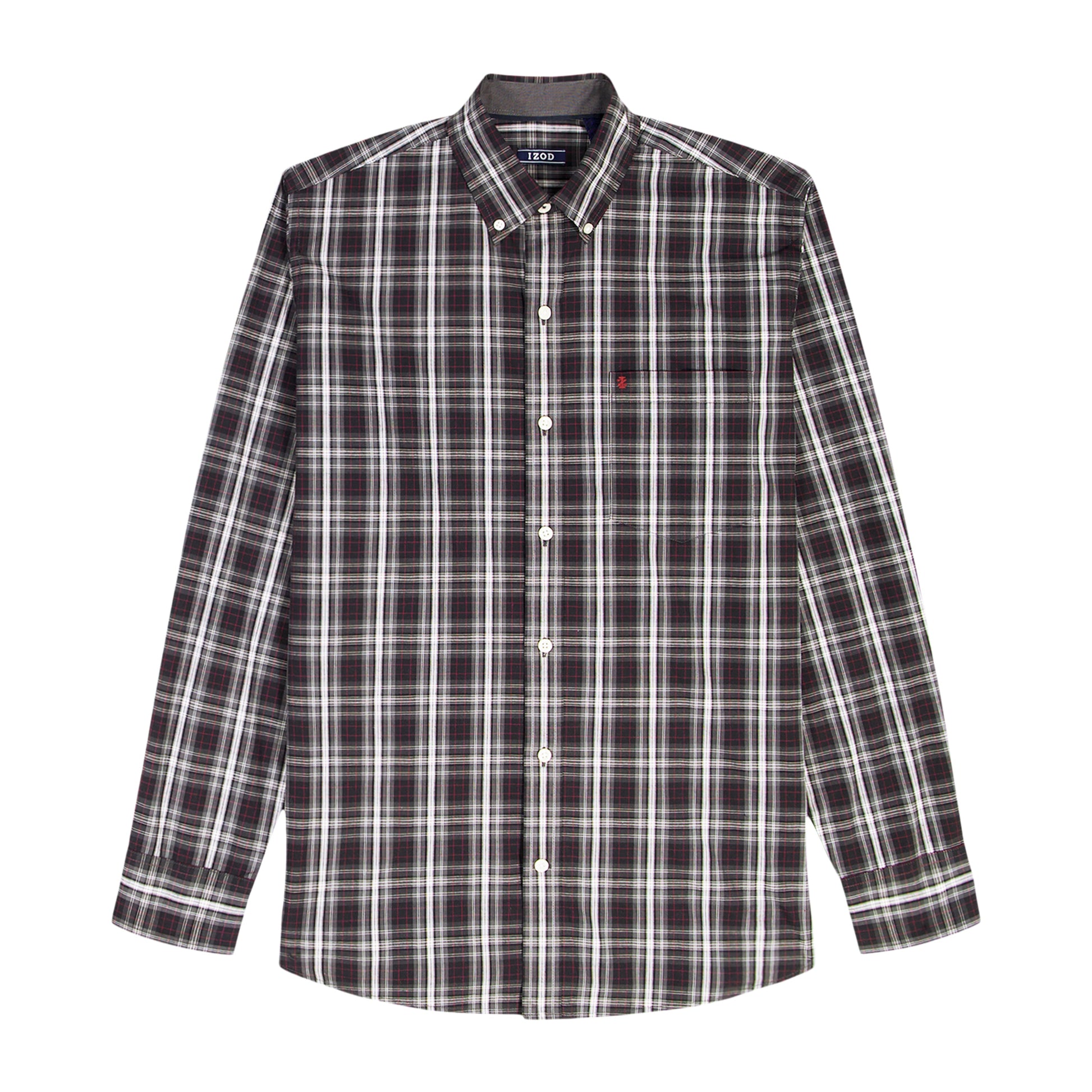 Izod Holiday Tartan Long Sleeve Button Down Shirt - Black