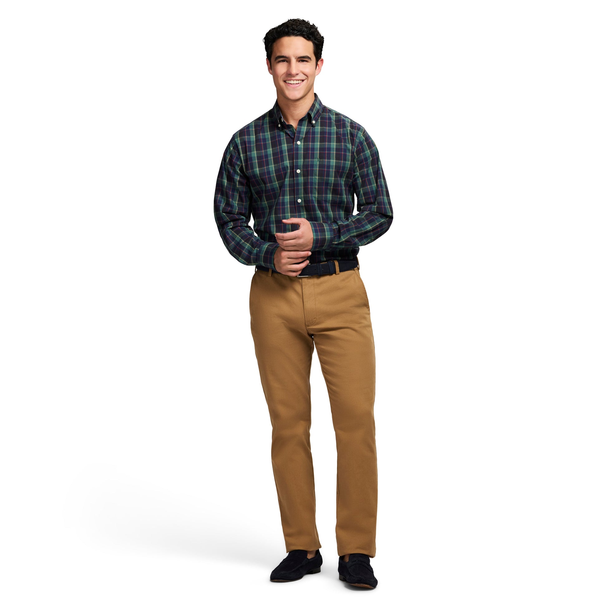 Izod Holiday Tartan Long Sleeve Button Down Shirt - Trekking Green