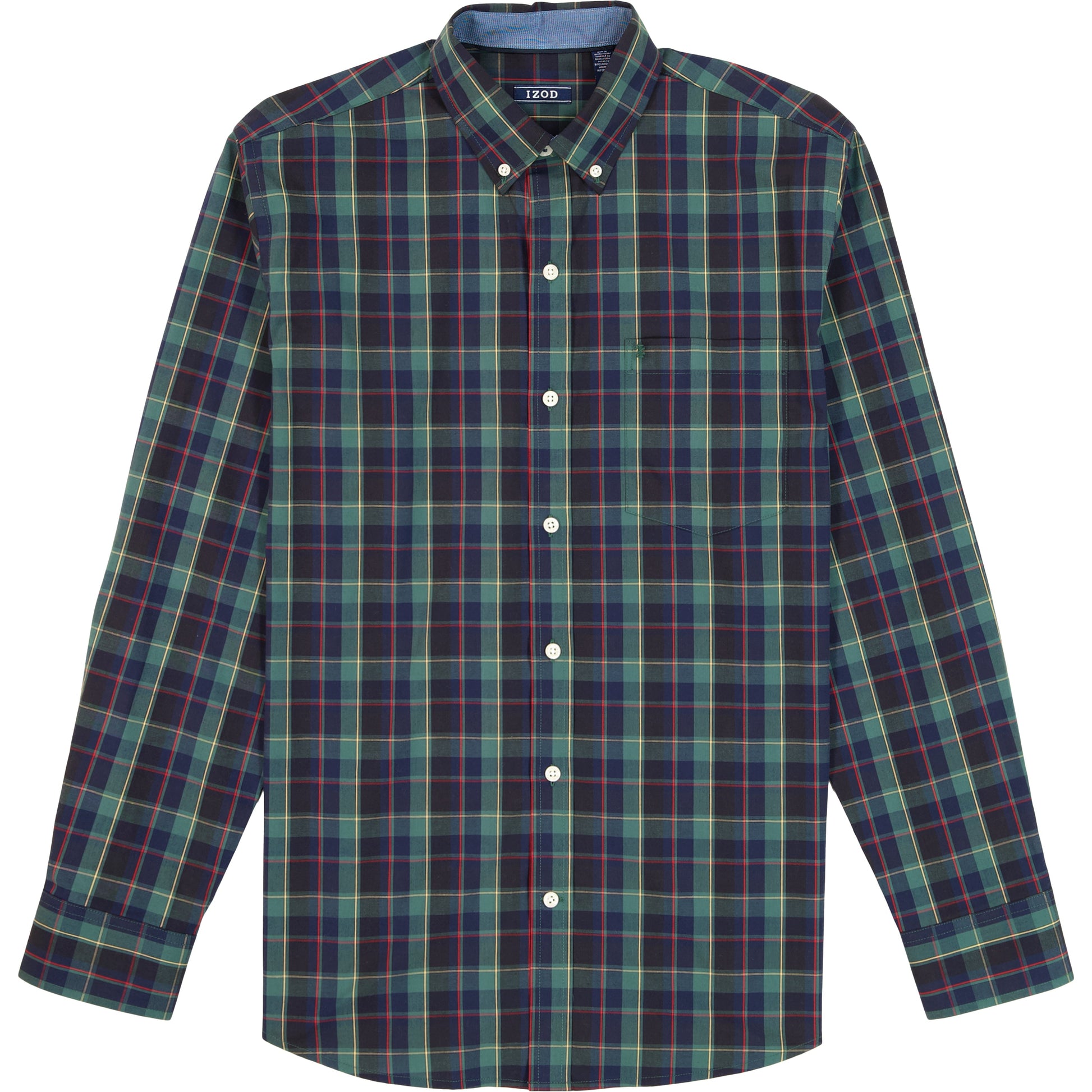 Izod Holiday Tartan Long Sleeve Button Down Shirt - Trekking Green