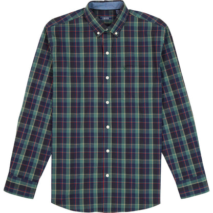 Izod Holiday Tartan Long Sleeve Button Down Shirt - Trekking Green