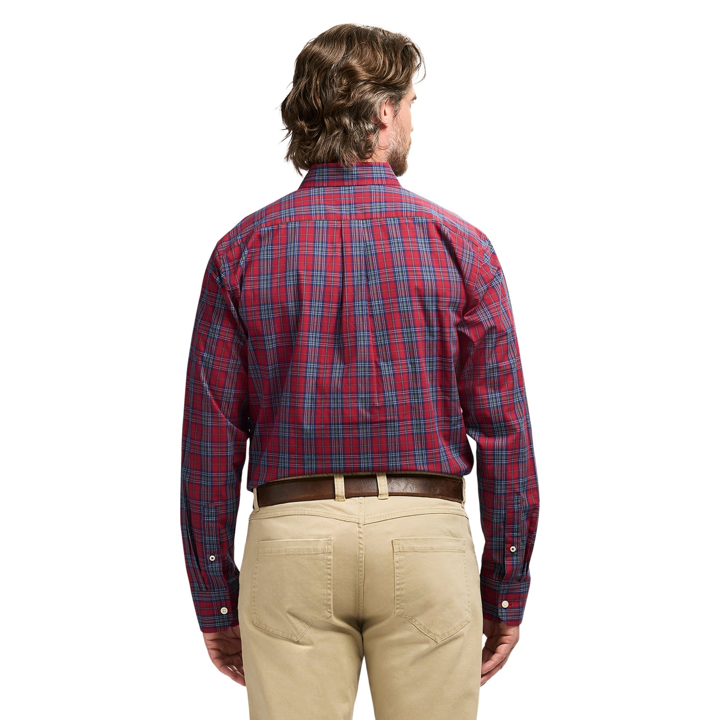 Izod Holiday Tartan Long Sleeve Button Down Shirt - Red Dahlia