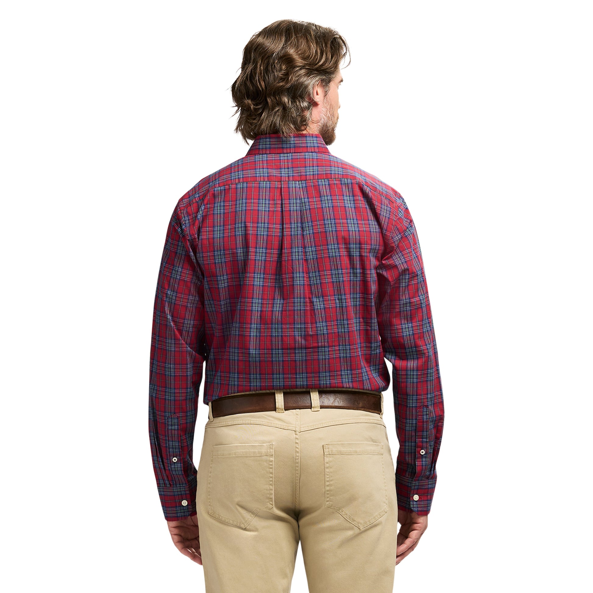 Izod Holiday Tartan Long Sleeve Button Down Shirt - Red Dahlia