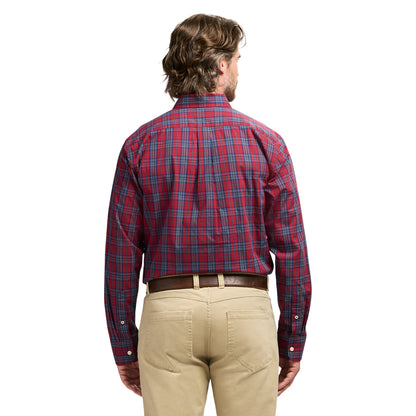 Izod Holiday Tartan Long Sleeve Button Down Shirt - Red Dahlia