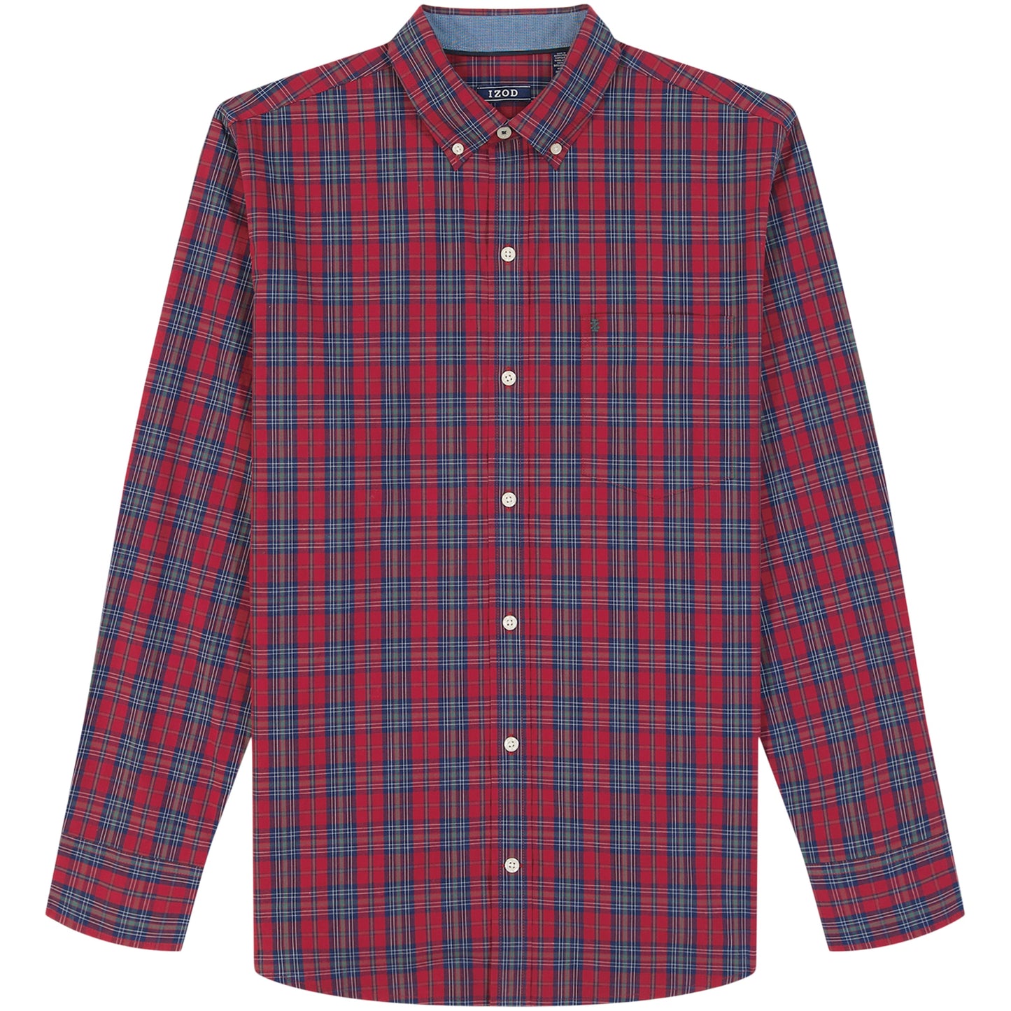 Izod Holiday Tartan Long Sleeve Button Down Shirt - Red Dahlia