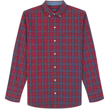 Izod Holiday Tartan Long Sleeve Button Down Shirt - Red Dahlia