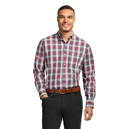 Izod Holiday Tartan Long Sleeve Button Down Shirt - Scarlet Sage