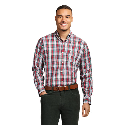 Izod Holiday Tartan Long Sleeve Button Down Shirt - Scarlet Sage