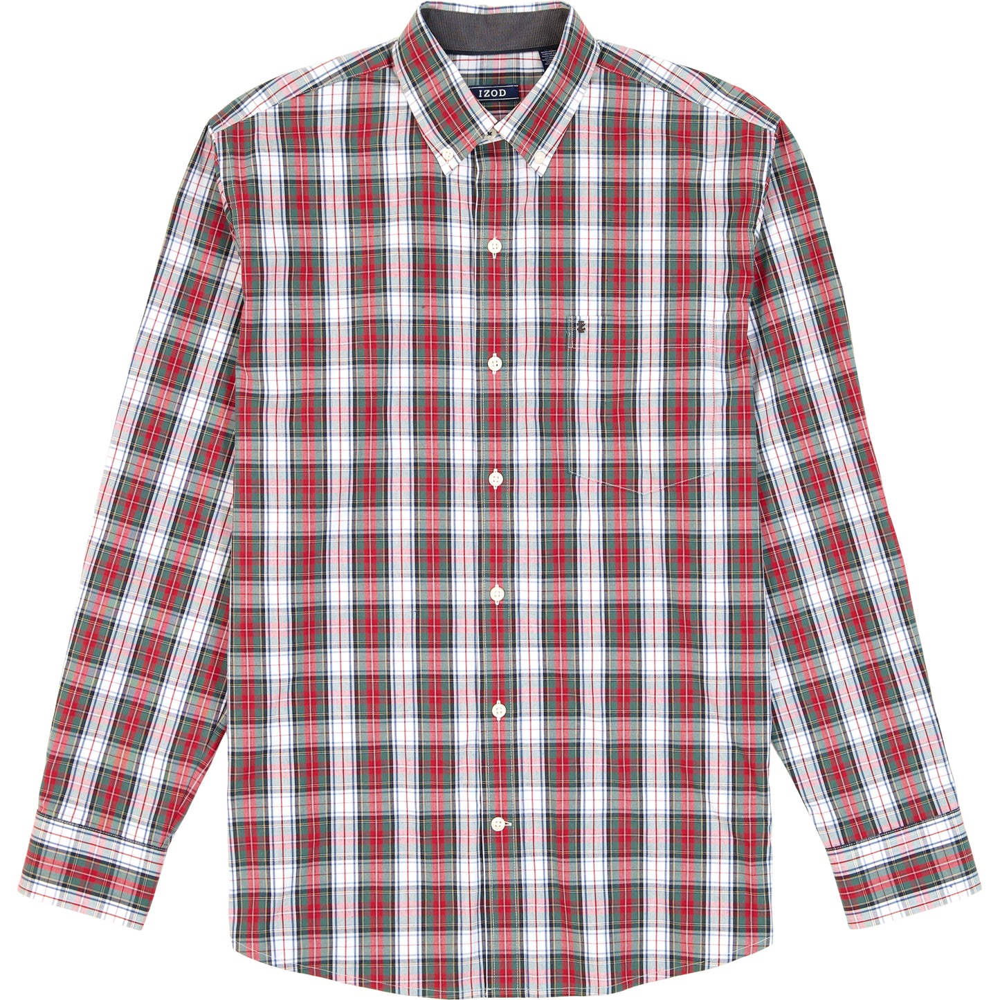 Izod Holiday Tartan Long Sleeve Button Down Shirt - Scarlet Sage